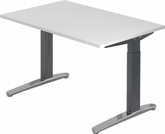 bümö® Design Schreibtisch XB-Serie höhenverstellbar, Tischplatte 120 x 80 cm in weiß, Gestell in graphit/alu poliert