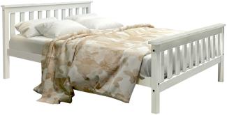 Merax Holzbett Doppelbett 140x200 aus Kiefernholz & MDF mit Lattenrost & Kopfteil für Schlafzimmer Weiß