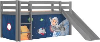 Vipack Spielbett 'Pino' mit Rutsche grau und Textilset 'Spaceman'