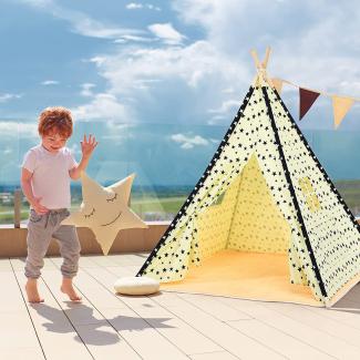 COSTWAY Kinderspielzelt Tipi Zelt für Kinder Spielzelt tragbar Kinderzelt Spielhaus Zelt mit Bodenmatte für Kinderzimmer