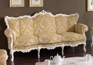 Casa Padrino Luxus Barock Sofa Beige / Weiß / Gold - Handgefertigtes Wohnzimmer Sofa im Barockstil - Barock Wohnzimmer & Hotel Möbel - Luxus Qualität - Made in Italy