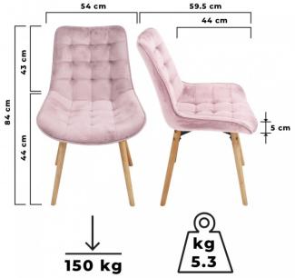 MIADOMODO® 2er-Set Esszimmerstühle gesteppt, Samt/Buchenholz rosa