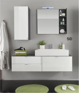 Badezimmer Set BEACH 4-teilig weiß Hochglanz grau mit Waschbecken