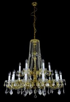 Casa Padrino Luxus Barock Kronleuchter Gold Ø 95 x H. 95 cm - Prunkvoller Messing Kronleuchter mit böhmischen Kristallglas - Barock Möbel - Edel & Prunkvoll