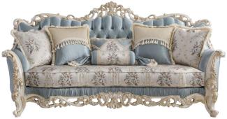 Casa Padrino Luxus Barock Wohnzimmer Sofa mit dekorativen Kissen Hellblau / Creme / Weiß / Gold 240 x 90 x H. 120 cm - Edle Barock Wohnzimmer Möbel