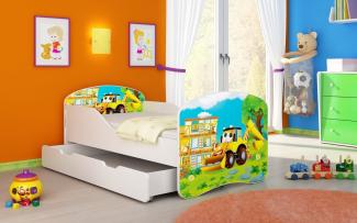 Kinderbett Luna mit Stauraum und verschiedenen Motiven 140x70 Digger