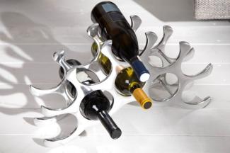 Designer Weinregal für 10 Flaschen aus poliertem Aluminium Höhe: 28 cm, Breite: 48 cm, Tiefe: 11cm - Flaschenhalter, Flaschenablage