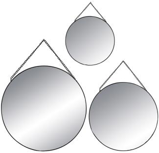 Spiegel Dekospiegel an der Kette 3er Set rund mit schwarzem Rahmen verschiedene Größen Ø20/25/30 cm