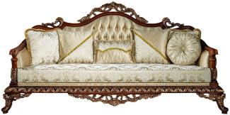 Casa Padrino Luxus Barock Sofa Gold / Braun / Bronze 245 x 92 x H. 127 cm - Wohnzimmer Sofa mit elegantem Muster und dekorativen Kissen - Edle Barock Möbel