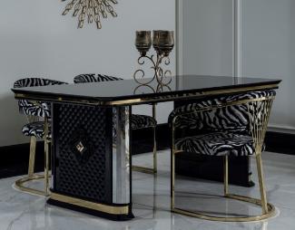 Casa Padrino Luxus Art Deco Esszimmer Set Schwarz / Gold - 1 Esstisch & 6 Esszimmerstühle - Art Deco Esszimmer Möbel - Luxus Qualität