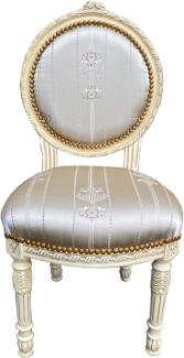 Casa Padrino Barock Salonstuhl Creme / Gold - Handgefertigter Antik Stil Stuhl mit edlem Satinstoff und elegantem Muster - Barock Möbel