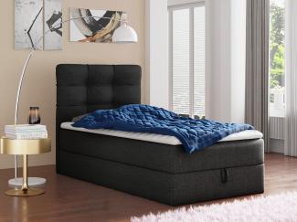 Boxspringbett Best Mini mit Bettkasten und Matratzentopper - Einzelbett mit Bonell-Matratze und Topper, Polsterbett, Bett, Schlafzimmer (Schwarz (Inari 100), 100 x 200 cm)