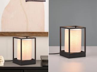 LED Tischleuchte Rahmen Metall mit Stoffschirm Beige, Höhe 22cm