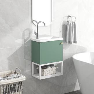 Merax Badmöbel Waschbecken mit Unterschrank, Einsatz-Waschbecken ,Hängend, Kleines Gäste WC Möbel, grün
