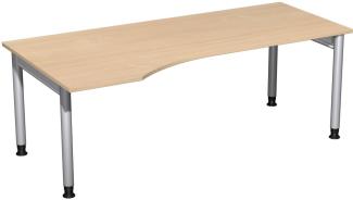 PC-Schreibtisch '4 Fuß Pro' links, höhenverstellbar, 200x100cm, Buche / Silber