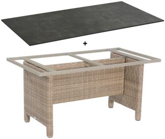 Sonnenpartner Gartentisch Base 160x90 cm Polyrattan rustic-stream Tischsystem Tischplatte Compact HPL Shiplap-Pinie 80051001