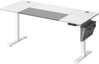 Höhenverstellbarer Schreibtisch, 160 x 70 x (72-120) cm, elektrisch, stufenlos verstellbar, gespleißte Platte, 4 Höhe gespeichert, Stofftasche, aus Stahl, weiß-Taubengrau DSL026W02