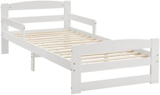 Juskys Jugendbett Arona 90x200 cm mit Lattenrost - Bettgestell aus Massivholz in Weiß - Einzelbett mit Rausfallschutz - Stauraum unter dem Bett