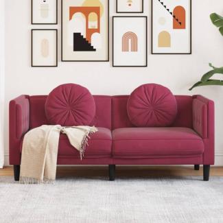 Sofa mit Kissen 2-Sitzer Weinrot Samt (Farbe: Rot)