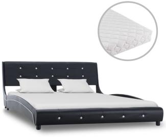 vidaXL Bett mit Matratze Kunstleder - mit Steinchen Schwarz 140 x 200 cm Schaumstoff