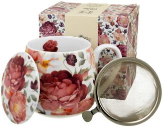 DUO FLORAL Fassbecher 430 ml SPRING ROSES WHITE mit Teesieb, New Bone China Porzellan