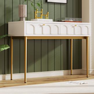 Merax Schminktisch mit 2 Schubladen, Kommode Schlafzimmer Highboard Sideboard Schubladenkommode für Schlafzimmer, Creme-Weiß - H76.5/B100/T45 cm