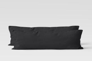 Müskaan - 2er Set Renforcé UNI Kissenhüllen Seitenschläferkissen Garnitur 100% Baumwolle 40x145 cm schwarz