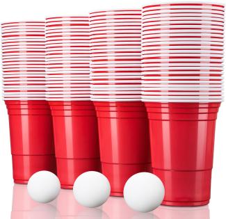 TRESKO Rote Partybecher, 100 Stück, mit 6 Bällen, Beer Pong Red Cups