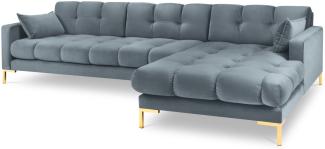 Micadoni 5-Sitzer Samtstoff Ecke rechts Sofa Mamaia | Bezug Light Blue | Beinfarbe Gold Metal
