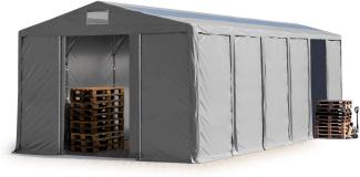 Lagerzelt 8x12 m Zelthalle Industriezelt mit Oberlicht 3,6m Seitenhöhe PVC Plane 850 N grau 100% wasserdicht mit Schiebetor