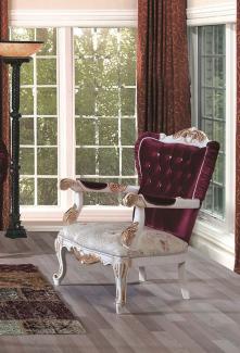 Casa Padrino Luxus Barock Wohnzimmer Sessel mit Glitzersteinen Purpur / Creme / Gold 90 x 85 x H. 110 cm - Prunkvolle Barock Möbel