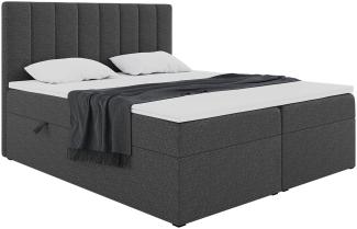 MEBLINI Boxspringbett ERLING 140x200 cm mit Bettkasten - H3/Dunkelgrau Webstoff Polsterbett - Doppelbett mit Topper & Bonellfederkern-Matratze