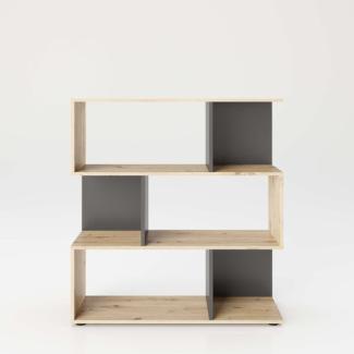Shelfy - Bücherregal, Büroregal, Raumteiler mit 6 Fächern, asymmetrische Aufteilung: artisan eiche / grau