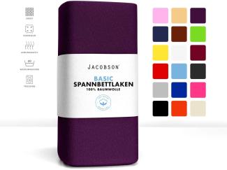 Jacobson Jersey Spannbettlaken Spannbetttuch Baumwolle Bettlaken (180x200-200x220 cm, Royal Lila)
