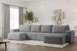 Wohnlandschaft U-Form Sofa ESTELLE mit Schlaffunktion in Stoff Abriamo Grau