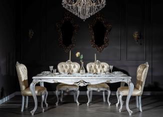 Casa Padrino Luxus Barock Esszimmer Set Gold / Antik Weiß - 1 Esstisch & 6 Esszimmerstühle - Esszimmermöbel im Barockstil - Edel & Prunkvoll
