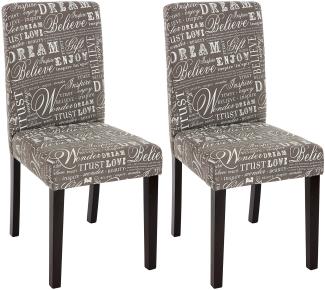 2er-Set Esszimmerstuhl Stuhl Küchenstuhl Littau ~ Textil mit Schriftzug, grau, dunkle Beine