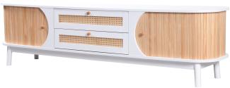 Merax TV-Schrank - Natürlicher Holz-Blend TV-Schrank mit Türen und Schubladen, Natürlicher Landhausstil, Weiß & Holzfarbe