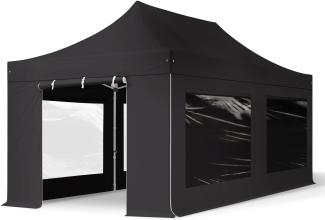 3x6 m Faltpavillon PROFESSIONAL Alu 40mm, Seitenteile mit Panoramafenstern, schwarz