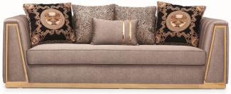 Casa Padrino Luxus Wohnzimmer Sofa mit dekorativen Kissen Grau / Gold 240 x 92 x H. 78 cm - Luxus Wohnzimmer Möbel