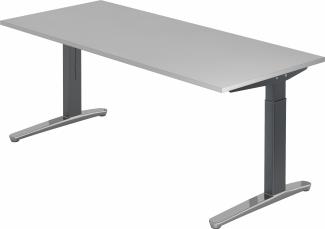 bümö® Design Schreibtisch XB-Serie höhenverstellbar, Tischplatte 200 x 100 cm in grau, Gestell in graphit/alu poliert