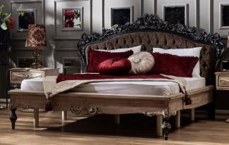 Casa Padrino Luxus Barock Doppelbett Dunkelbraun / Naturfarben / Schwarz / Gold - Edles Massivholz Bett mit Kopfteil - Prunkvolle Schlafzimmer Möbel im Barockstil
