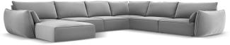 Micadoni 8-Sitzer Samtstoff Panorama Ecke rechts Sofa Kaelle | Bezug Grey | Beinfarbe Black Plastic