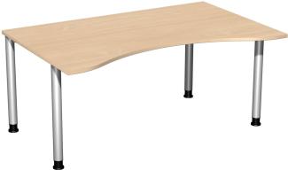Schreibtisch '4 Fuß Flex' höhenverstellbar, 160x100cm, Buche / Silber