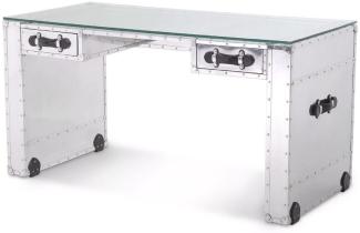 Casa Padrino Luxus Schreibtisch im Koffer Design Silber / Schwarz 150 x 72 x H. 76 cm - Aluminium Bürotisch mit Glasplatte - Aluminium Möbel - Büro Möbel - Luxus Möbel - Luxus Einrichtung