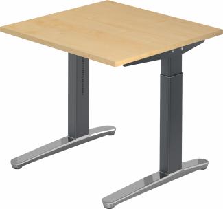 bümö® Design Schreibtisch XB-Serie höhenverstellbar, Tischplatte 80 x 80 cm in Ahorn, Gestell in graphit/alu poliert