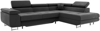 MEBLINI Schlafcouch mit Bettkasten - CARL - 272x202x63cm Rechts - Dunkelgrau Samt - Ecksofa mit Schlaffunktion - Sofa mit Relaxfunktion und Kopfstützen - Couch L-Form - Eckcouch - Wohnlandschaft