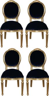 Casa Padrino Luxus Barock Esszimmer Set Medaillon Royalblau / Gold 50 x 52 x H. 99 cm - 4 handgefertigte Esszimmerstühle - Barockmöbel