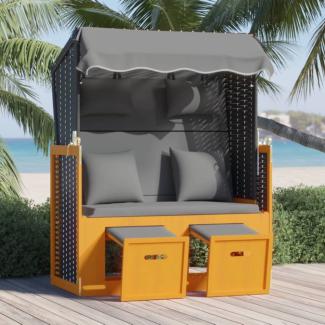 vidaXL Strandkorb mit Kissen Poly Rattan Massivholz Schwarz Anthrazit