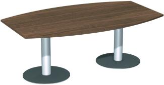 Konferenztisch Tellerfuß, Faßform, 200x80-120cm, Nussbaum